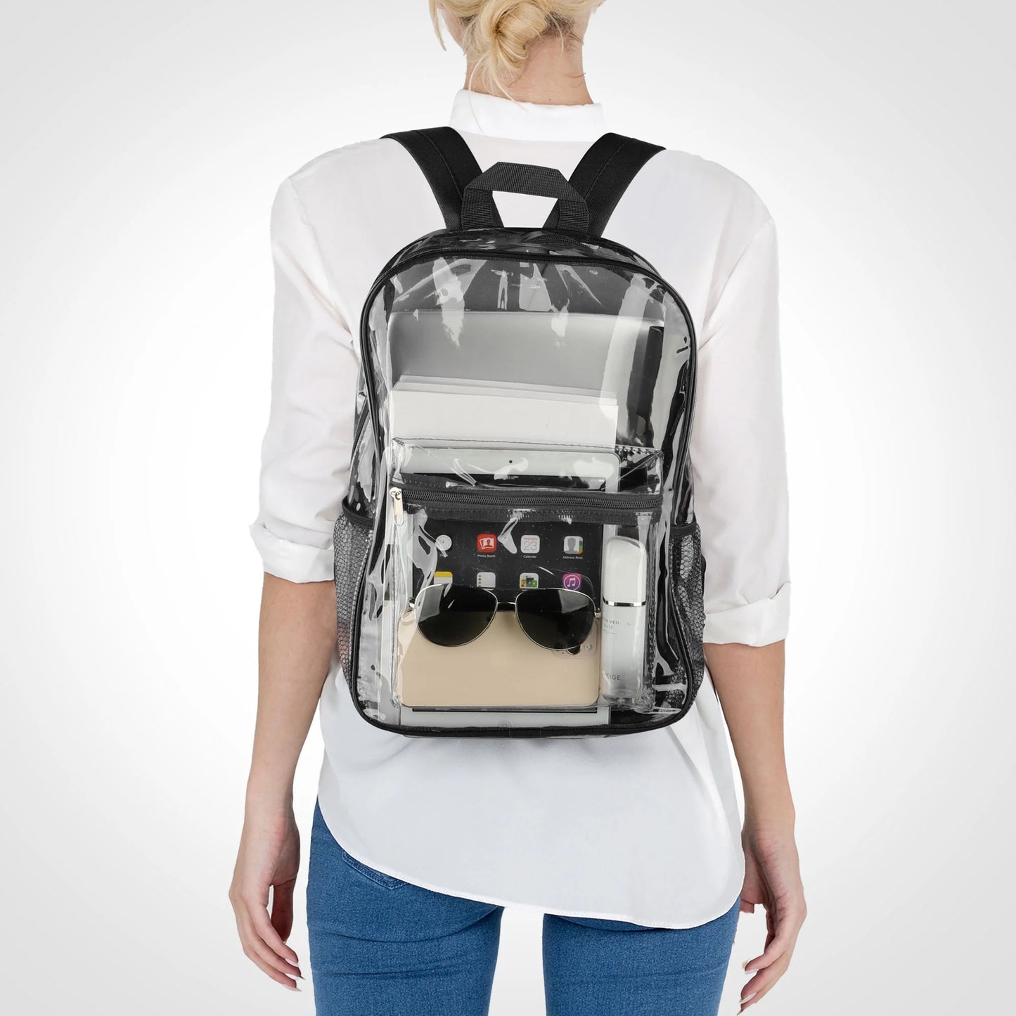 Clear Backpack, Heavy Duty PVC Transparent Backpack, See through Bookbag for Stadium,Travel, School, Black