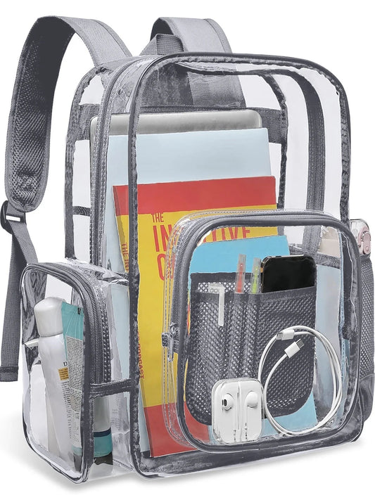Clear Backpack Heavy Duty Stadium Approved Backpacks PVC for Adults Clear Bag Travel, Gray