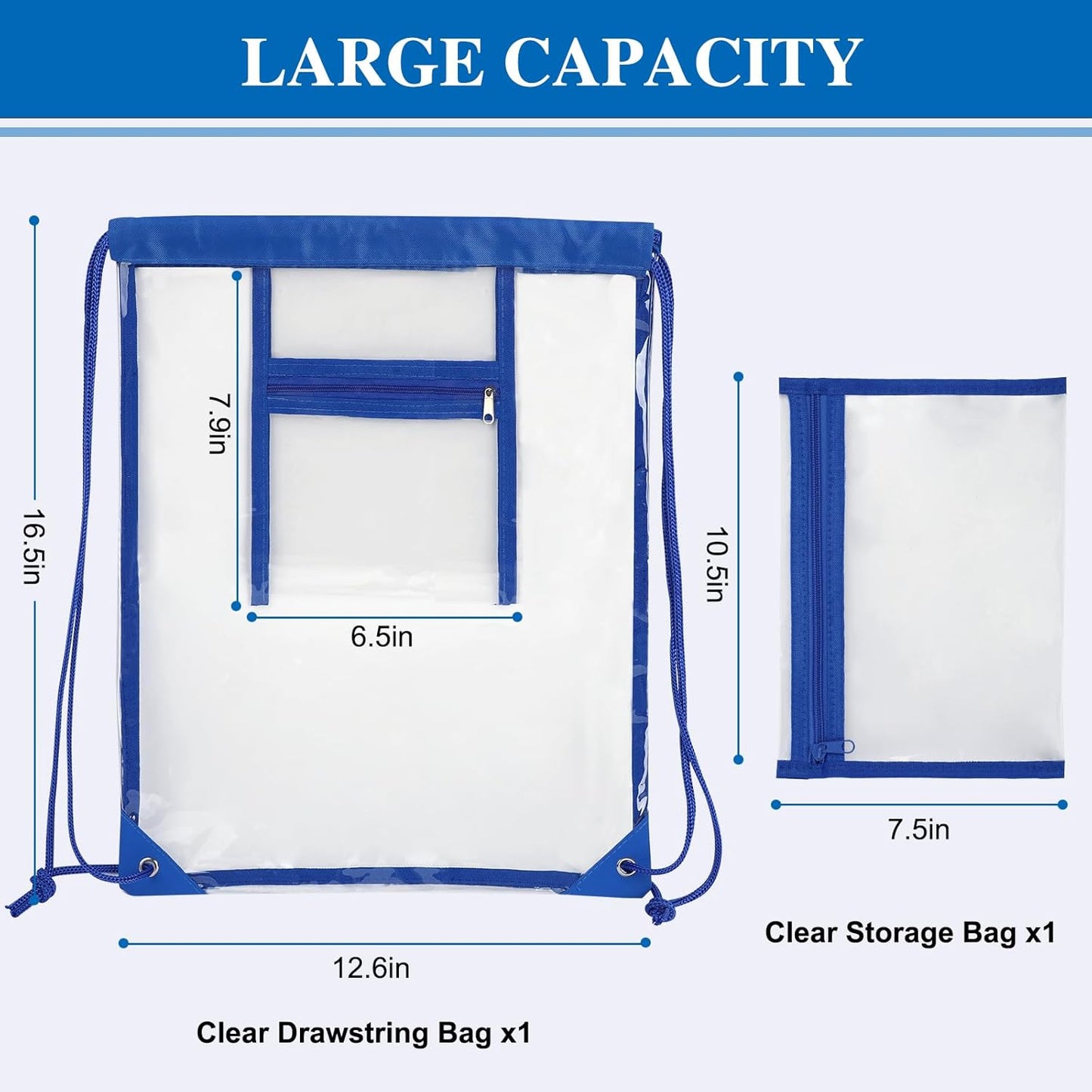 Clear Drawstring Bags, Transparent Storage Backpack for Stadium Approved,2 Pieces, Concert Baseball Festival Beach Makeup Bag (1, Blue)