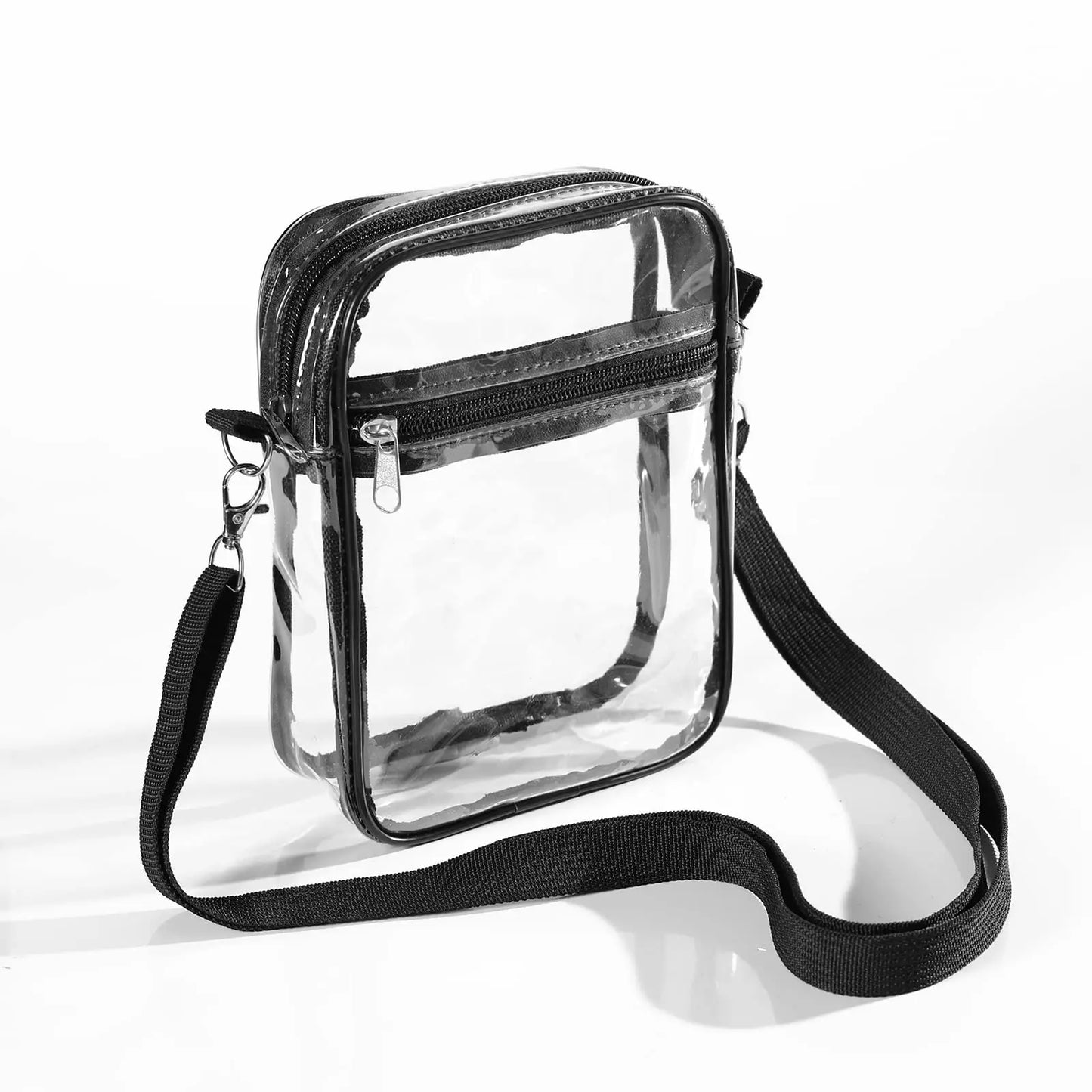 Women Clear Shoulder Bag Stadium Approved PVC Concert Transparent Purse Simple Crossbody Bag with Front Pocket Casual Handbag