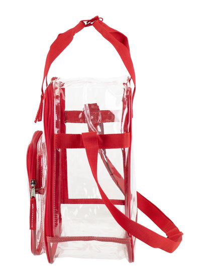 Unisex Clear Double Handle Stadium Approved Tote, Red Trim