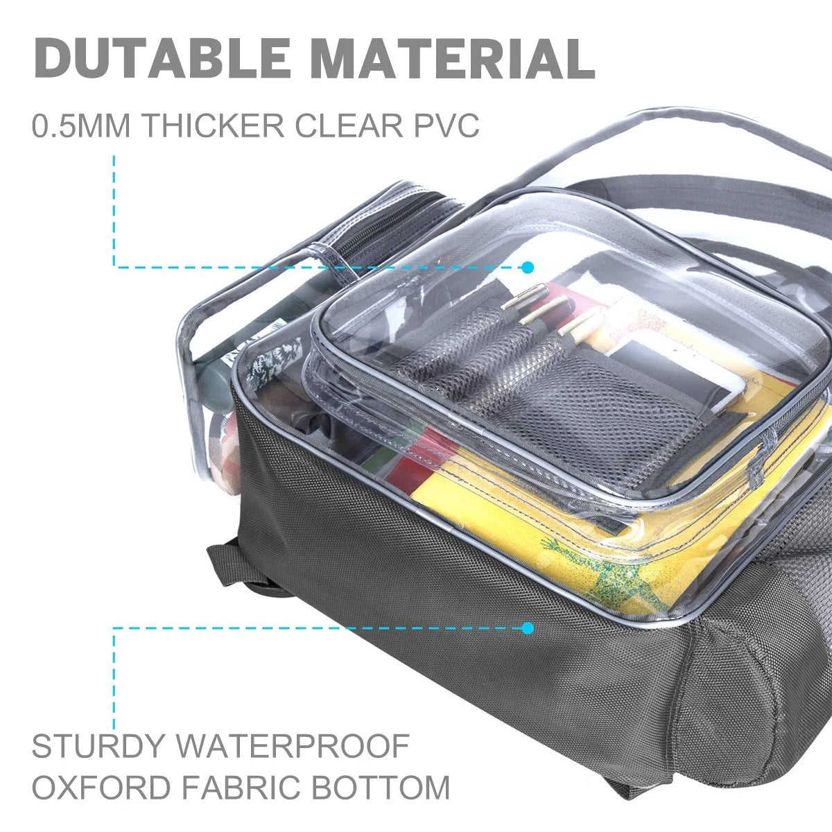 Clear Backpack Heavy Duty Stadium Approved Backpacks PVC for Adults Clear Bag Travel, Gray