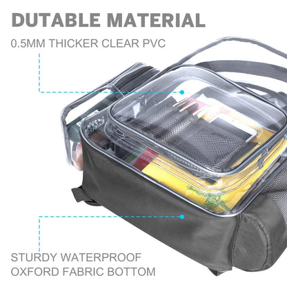 Clear Backpack Heavy Duty Stadium Approved Backpacks PVC for Adults Clear Bag Travel, Gray
