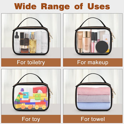 TSA Approved Toiletry Bag, 3 Pack Clear Makeup Bags with Handles, Quart Size Clear Toiletry Bags, PVC Cosmetic Bags for Women and Men, Carry on Airport Airline Compliant Bag, Black