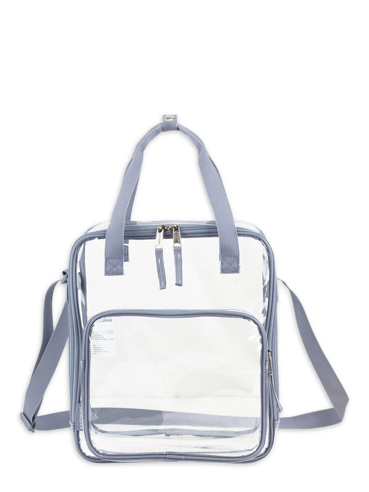 Unisex Clear Double Handle Stadium Approved Tote, Grey Trim