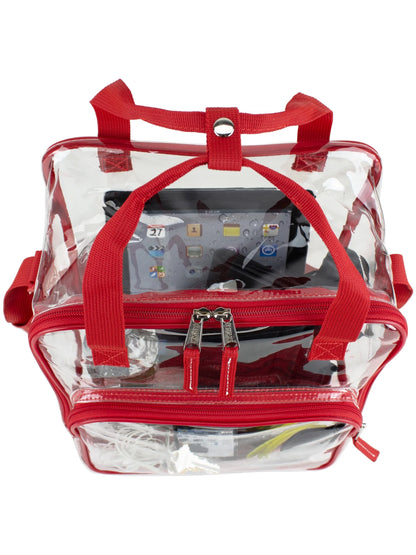 Unisex Clear Double Handle Stadium Approved Tote, Red Trim
