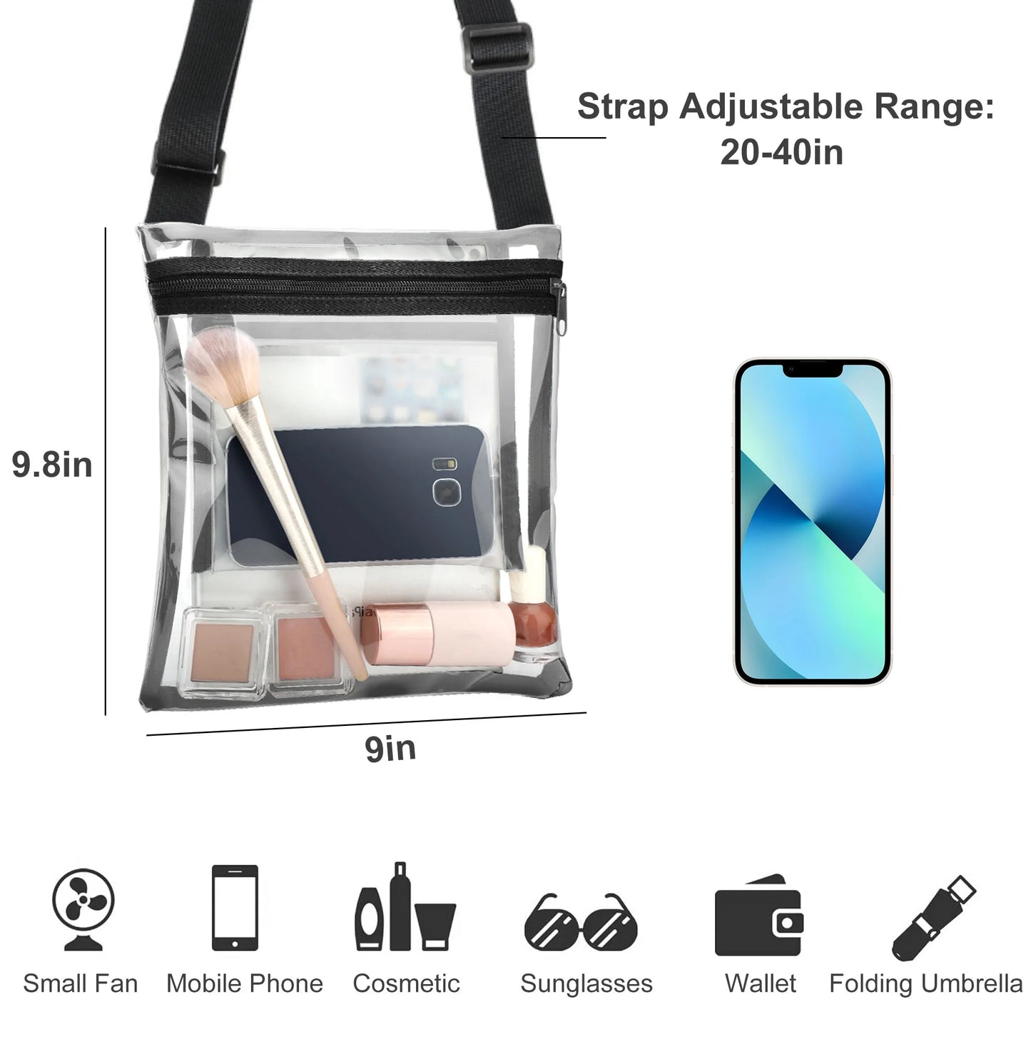 Stadium Approved Clear Bag, Waterproof Clear Crossbody Bag with Adjustable Strap for Concerts