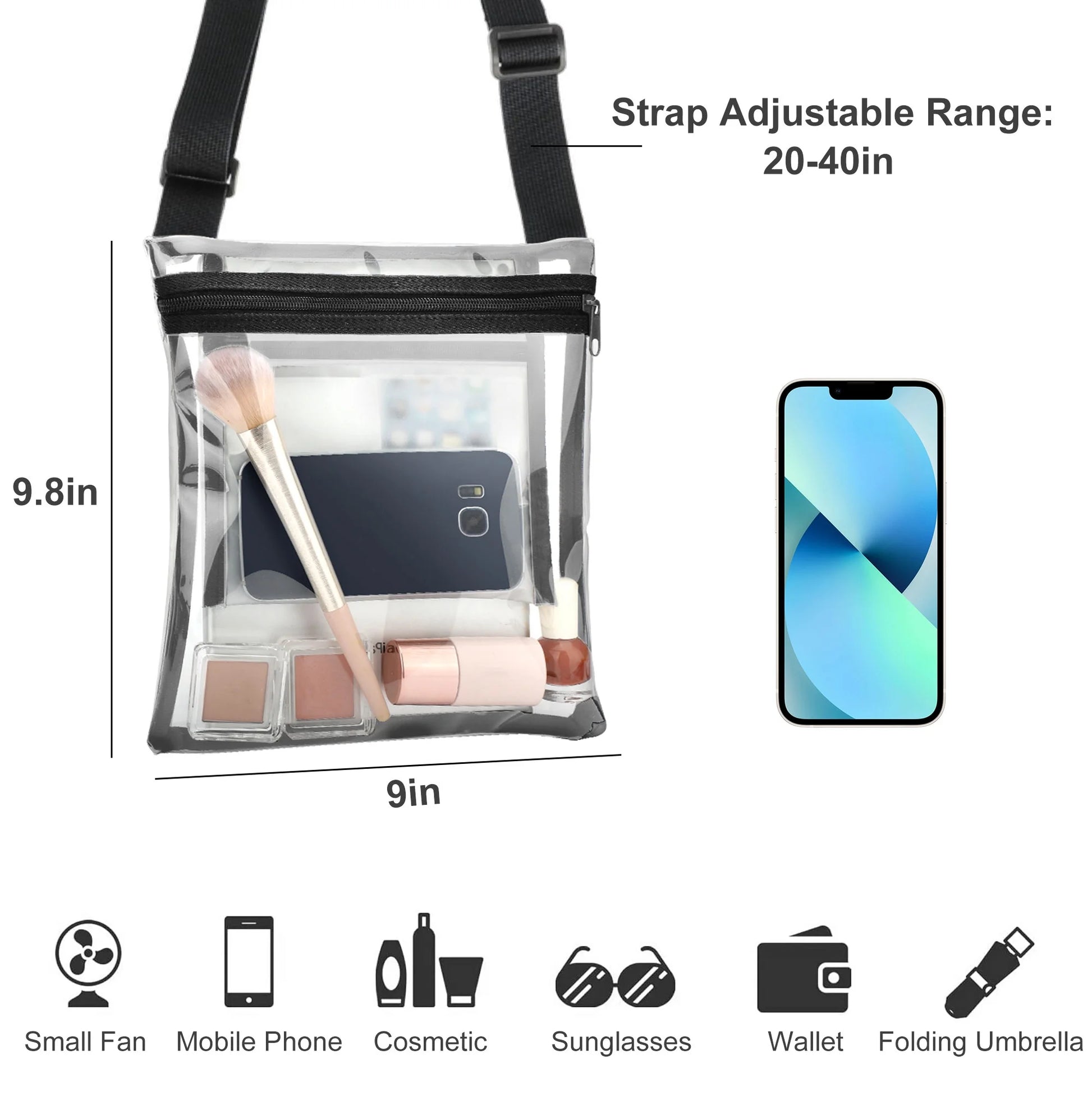 Stadium Approved Clear Bag, Waterproof Clear Crossbody Bag with Adjustable Strap for Concerts