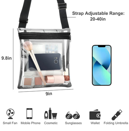 Stadium Approved Clear Bag, Waterproof Clear Crossbody Bag with Adjustable Strap for Concerts