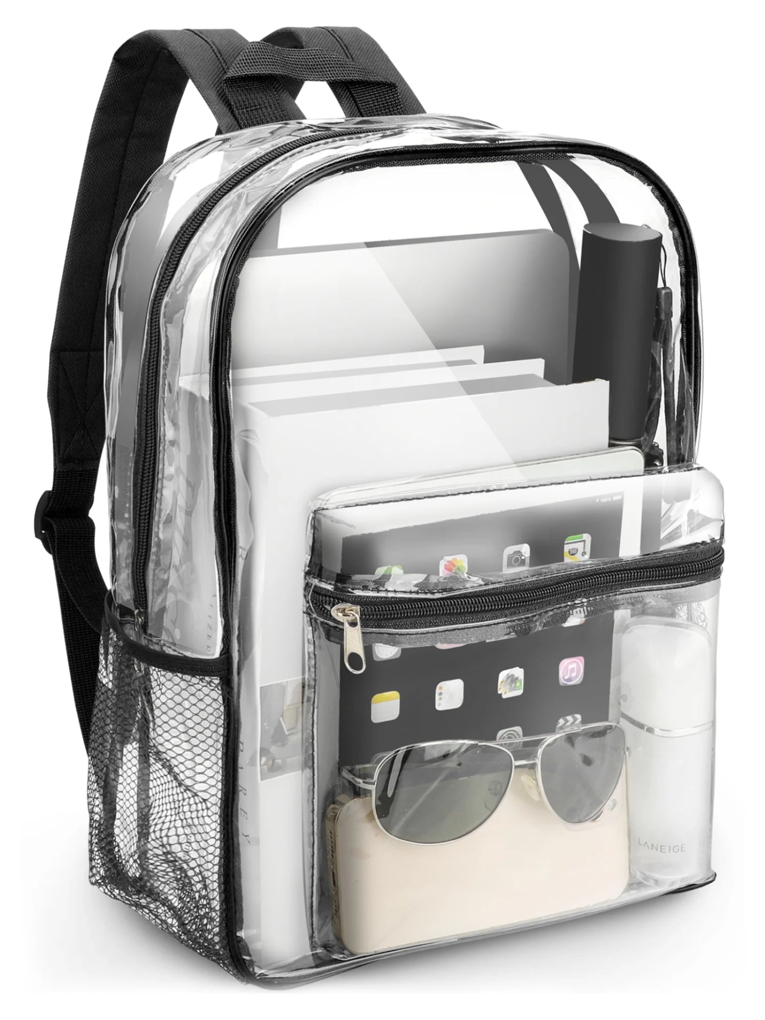 Clear Backpack, Heavy Duty PVC Transparent Backpack, See through Bookbag for Stadium,Travel, School, Black