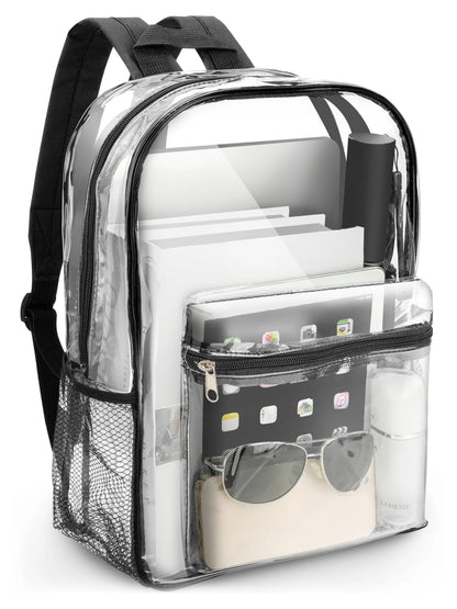 Clear Backpack, Heavy Duty PVC Transparent Backpack, See through Bookbag for Stadium,Travel, School, Black