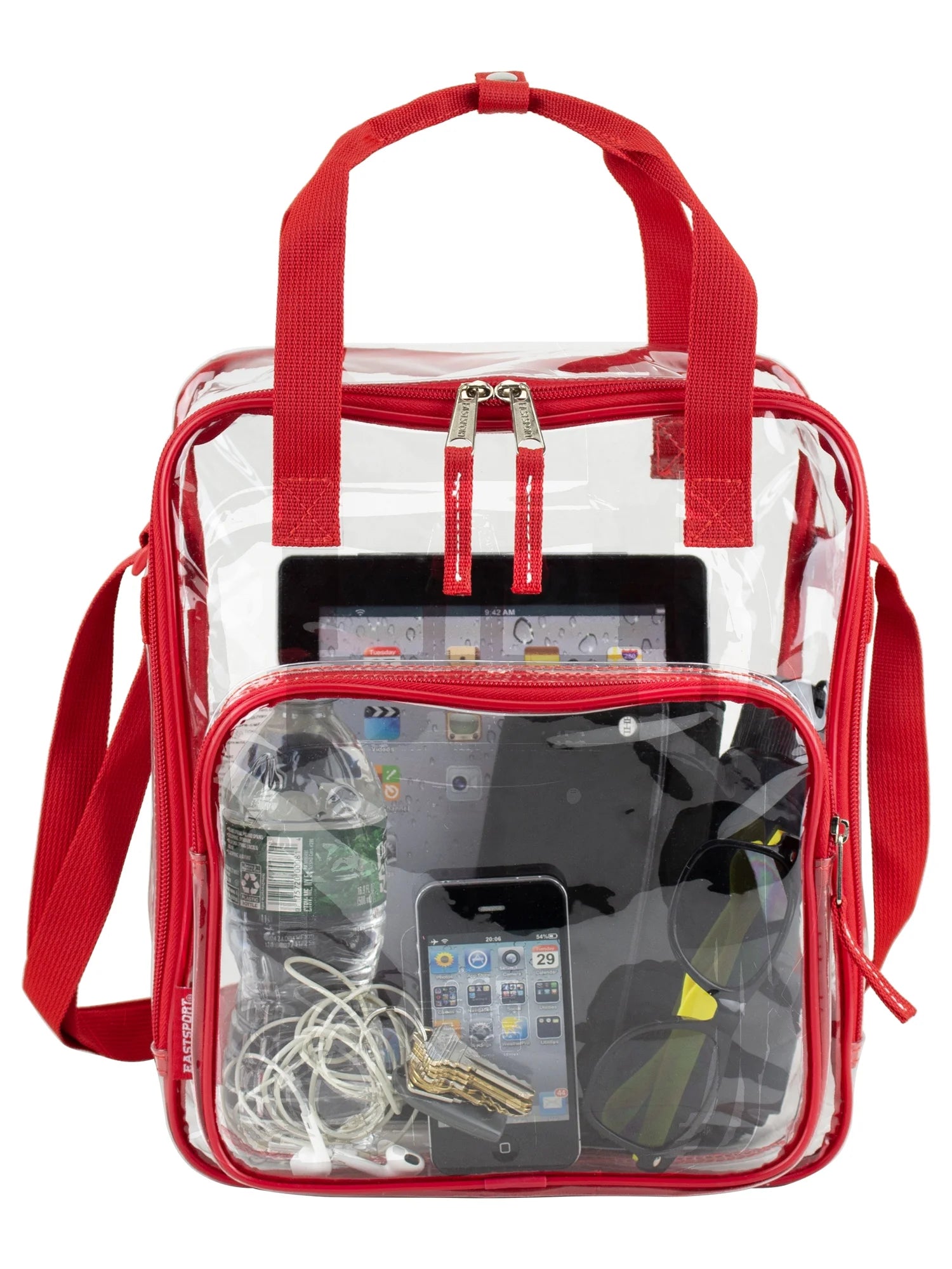 Unisex Clear Double Handle Stadium Approved Tote, Red Trim