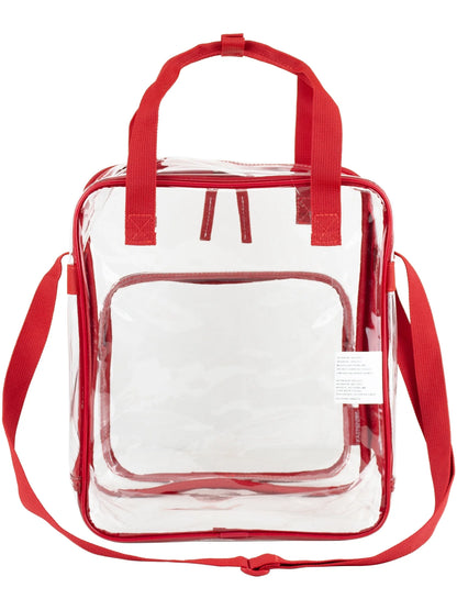 Unisex Clear Double Handle Stadium Approved Tote, Red Trim