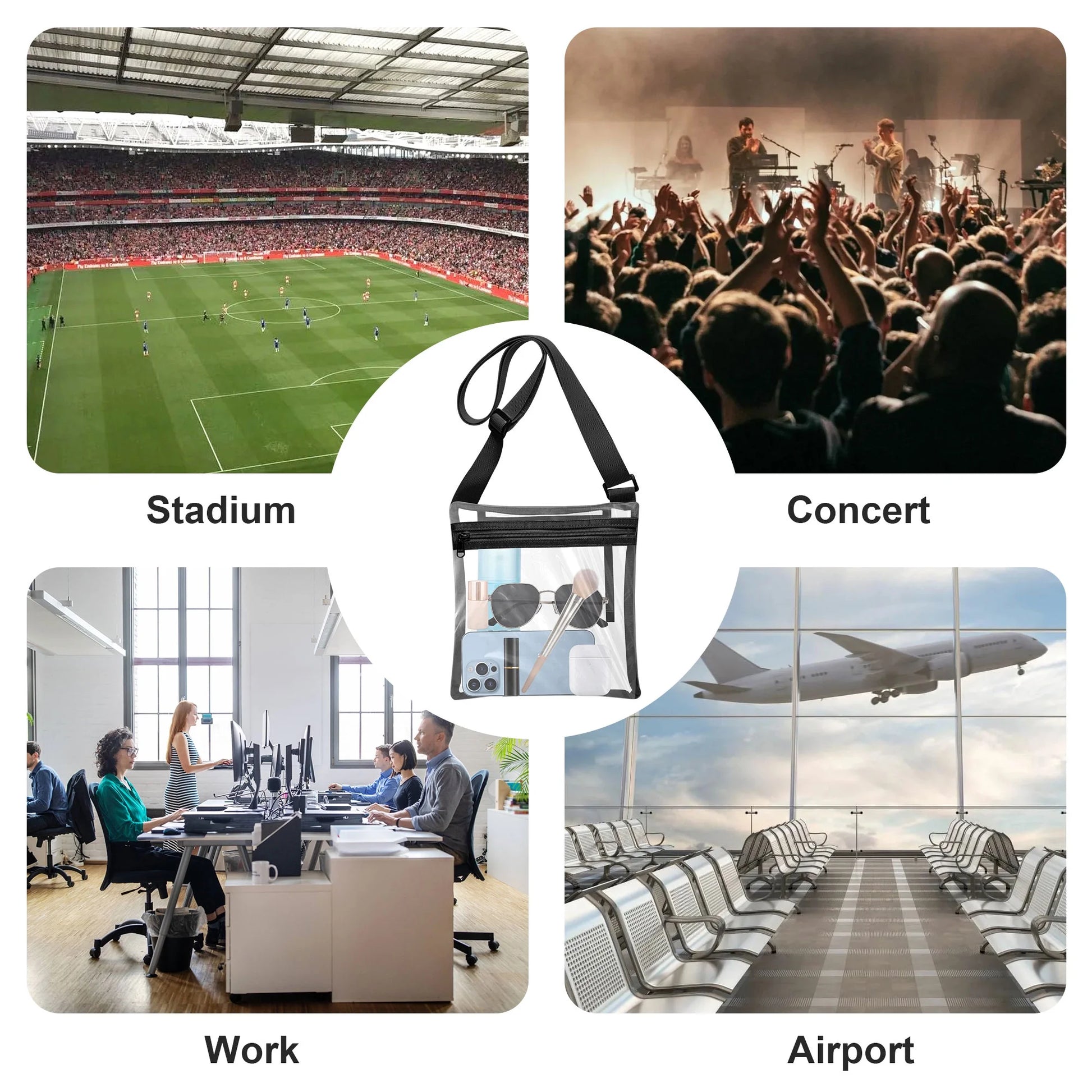 Stadium Approved Clear Bag, Waterproof Clear Crossbody Bag with Adjustable Strap for Concerts