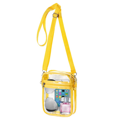 Women Clear Shoulder Bag Stadium Approved PVC Concert Transparent Purse Simple Crossbody Bag with Front Pocket Casual Handbag