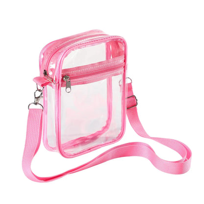 Women Clear Shoulder Bag Stadium Approved PVC Concert Transparent Purse Simple Crossbody Bag with Front Pocket Casual Handbag