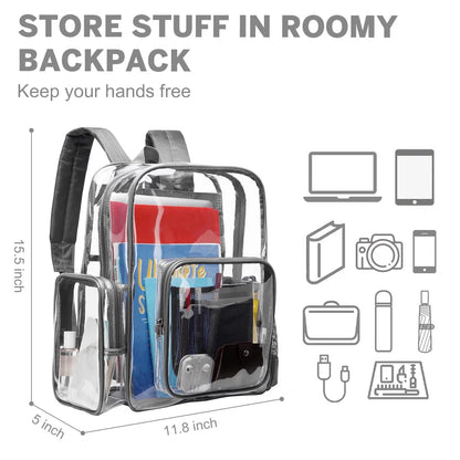 Clear Backpack Heavy Duty Stadium Approved Backpacks PVC for Adults Clear Bag Travel, Gray