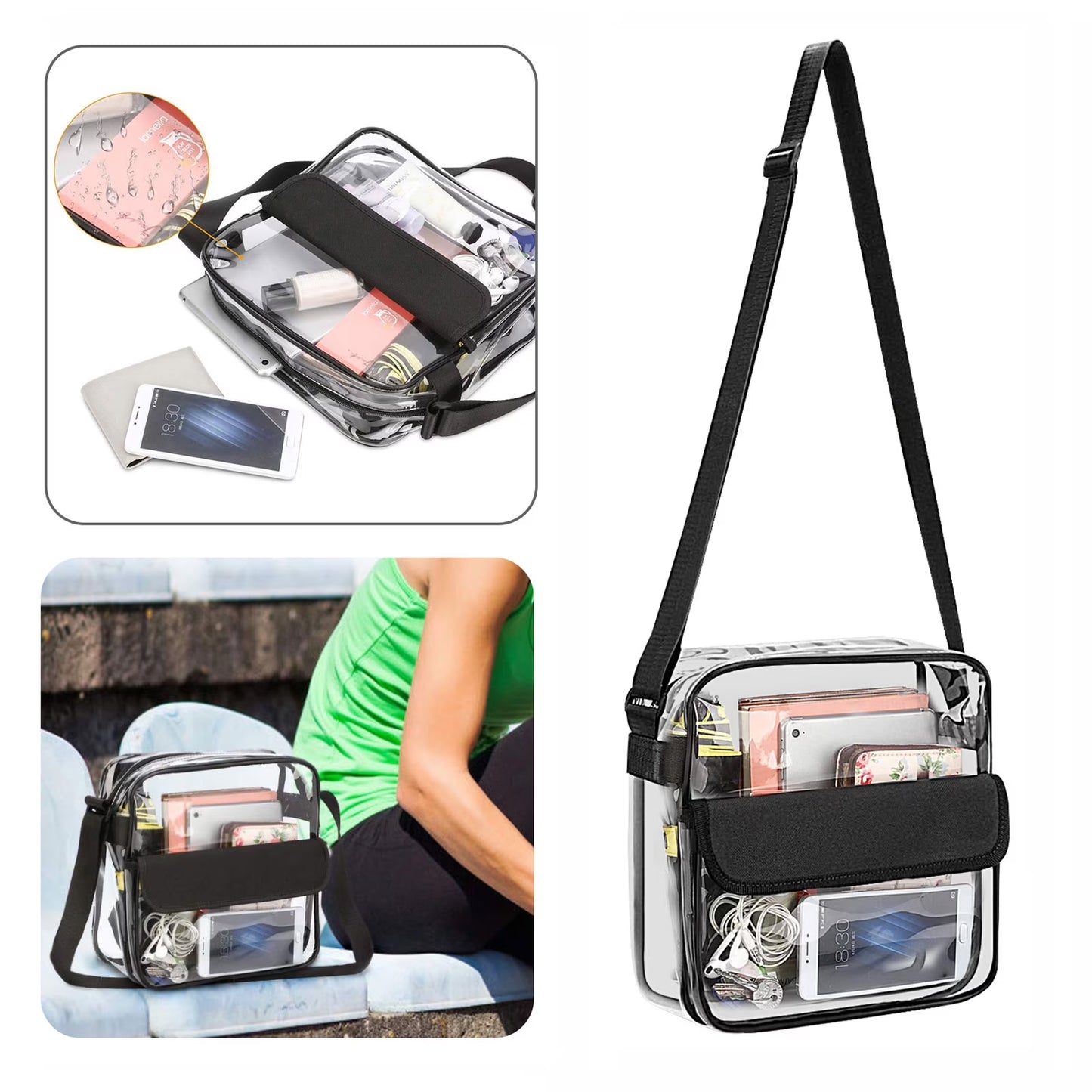 Stadium Approved Clear Bag, Waterproof Clear Crossbody Bag with Adjustable Strap for Concerts