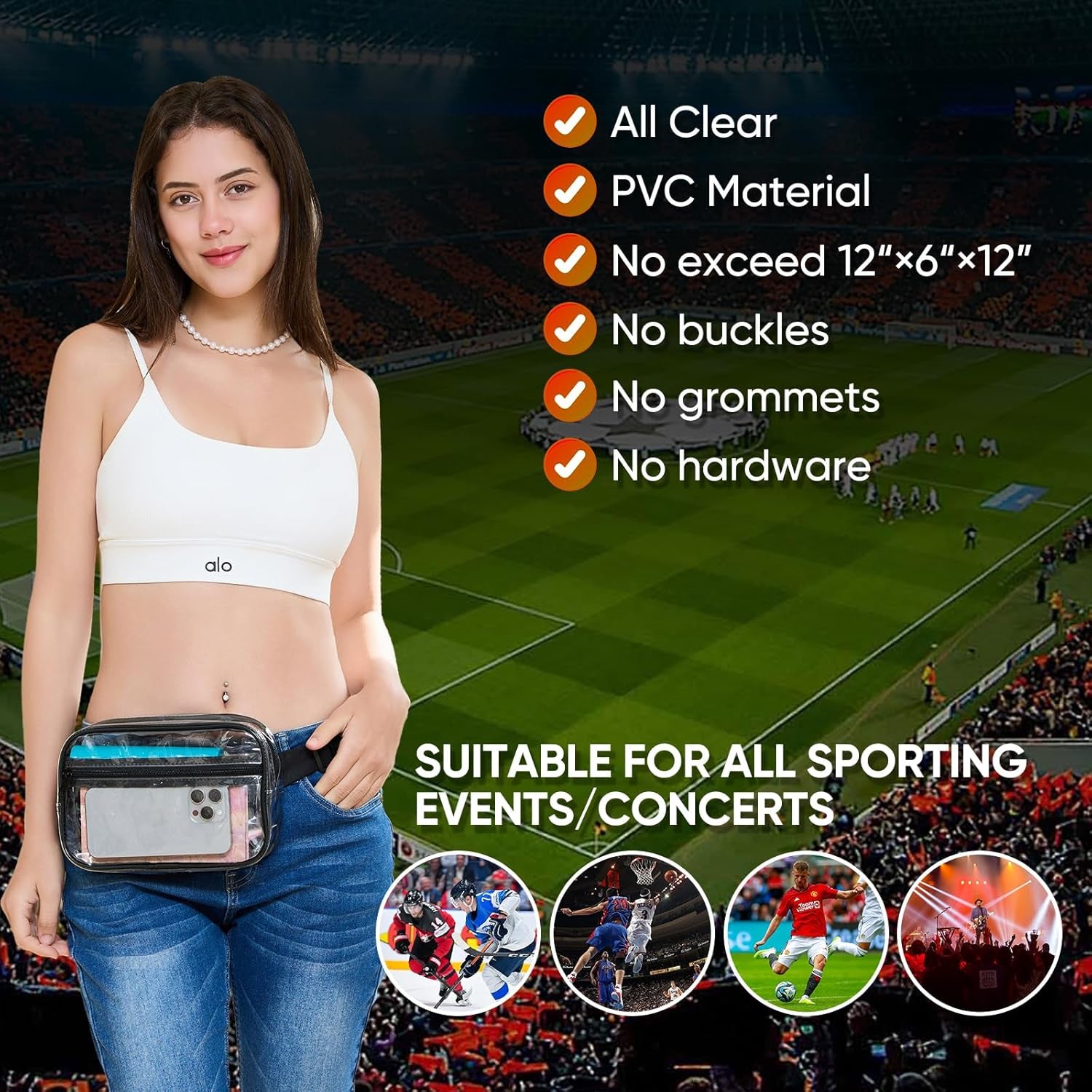 Clear Fanny Pack for Stadium Events - Clear Bag for Women Men | Lightweight Wais