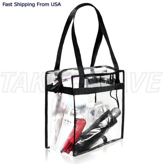 Clear Stadium Tote Bag with Zipper 10X10X5 NFL Stadium Approved Transparent Bag