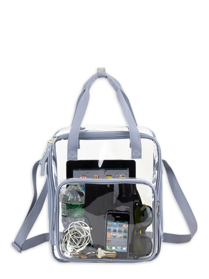 Unisex Clear Double Handle Stadium Approved Tote, Grey Trim