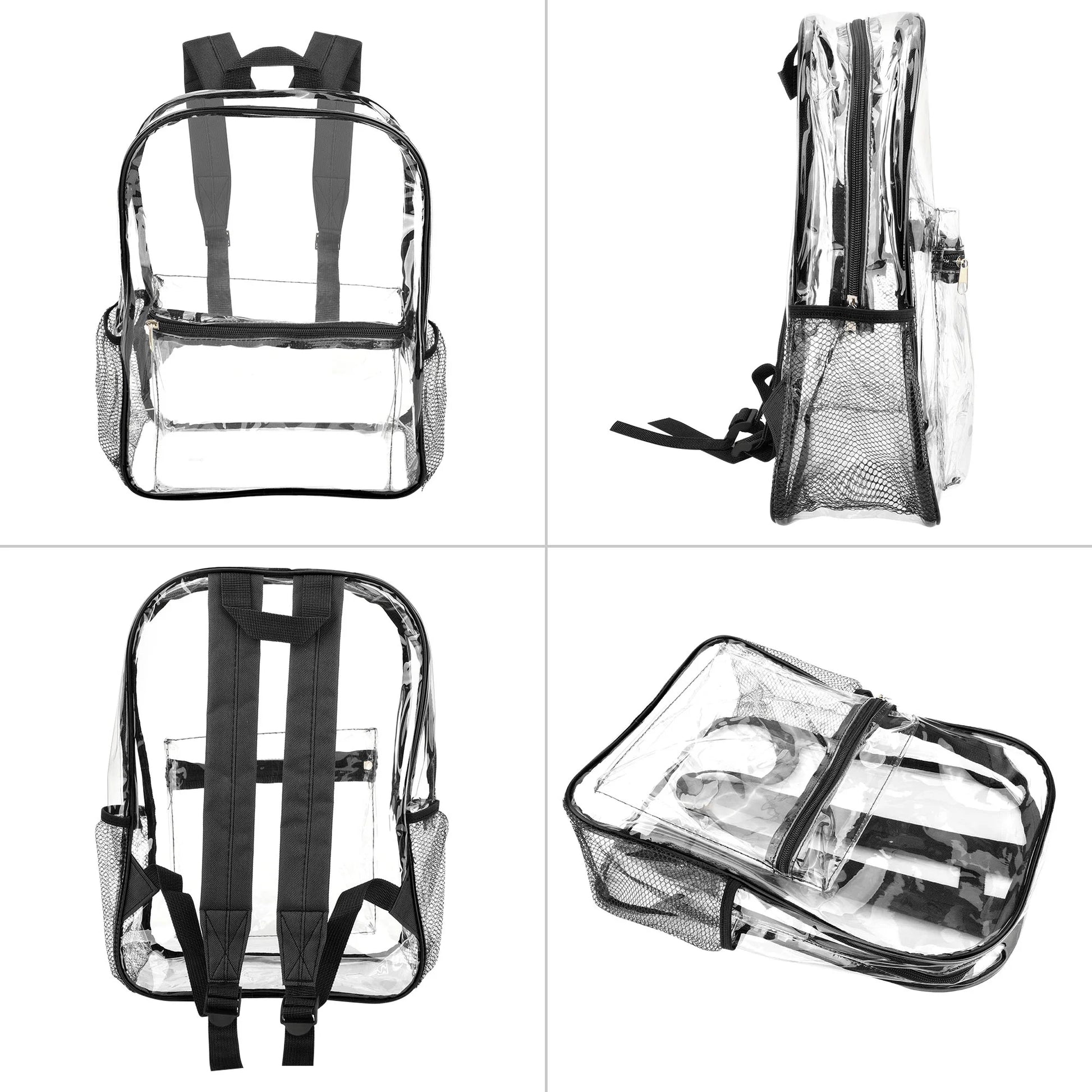 Clear Backpack, Heavy Duty PVC Transparent Backpack, See through Bookbag for Stadium,Travel, School, Black
