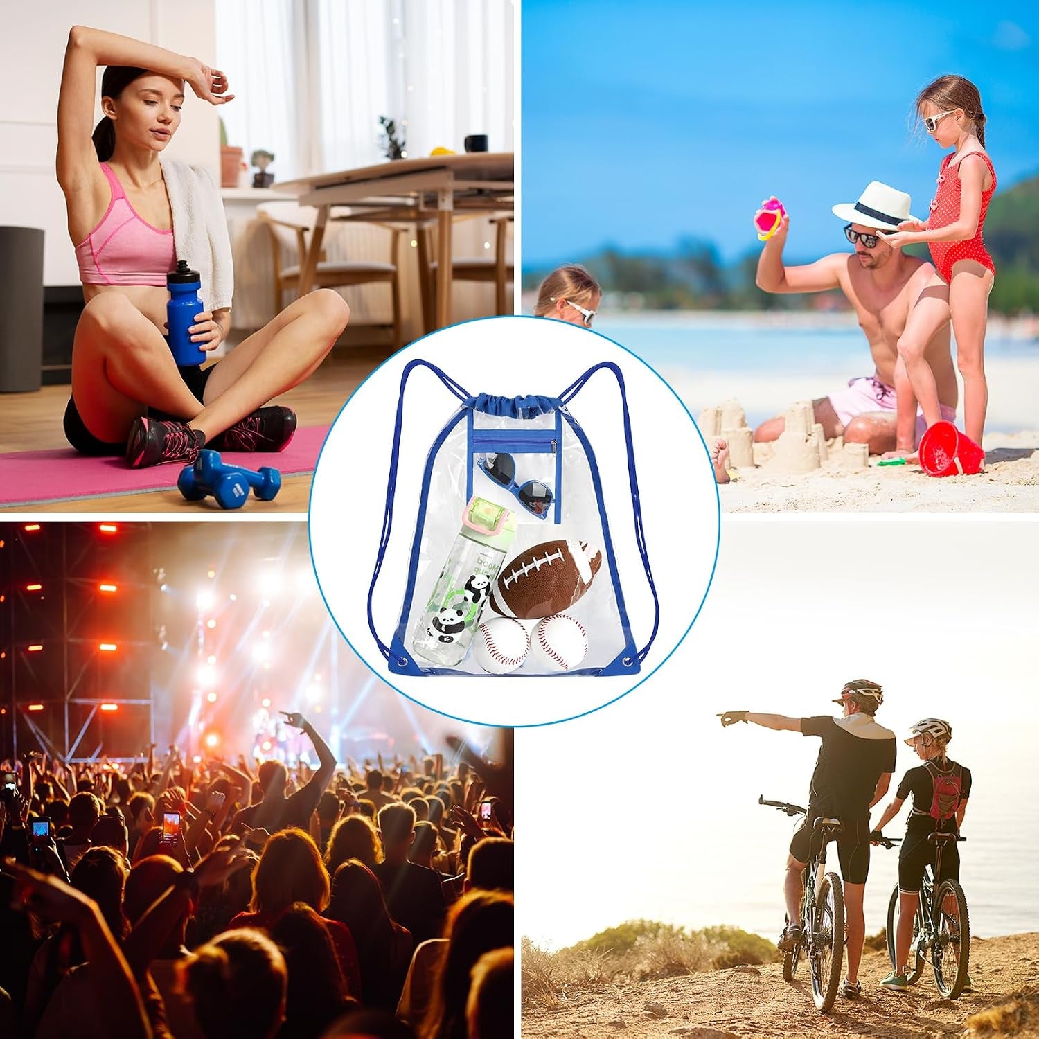 Clear Drawstring Bags, Transparent Storage Backpack for Stadium Approved,2 Pieces, Concert Baseball Festival Beach Makeup Bag (1, Blue)