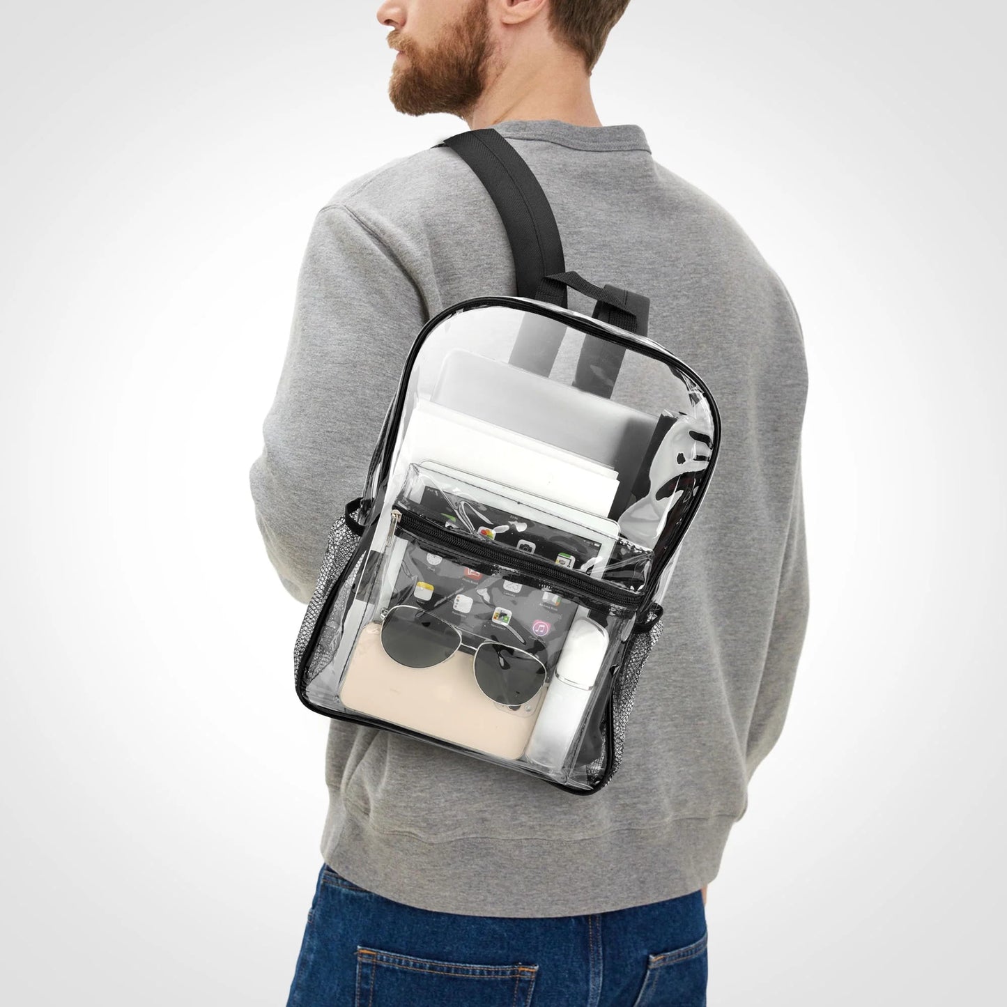 Clear Backpack, Heavy Duty PVC Transparent Backpack, See through Bookbag for Stadium,Travel, School, Black
