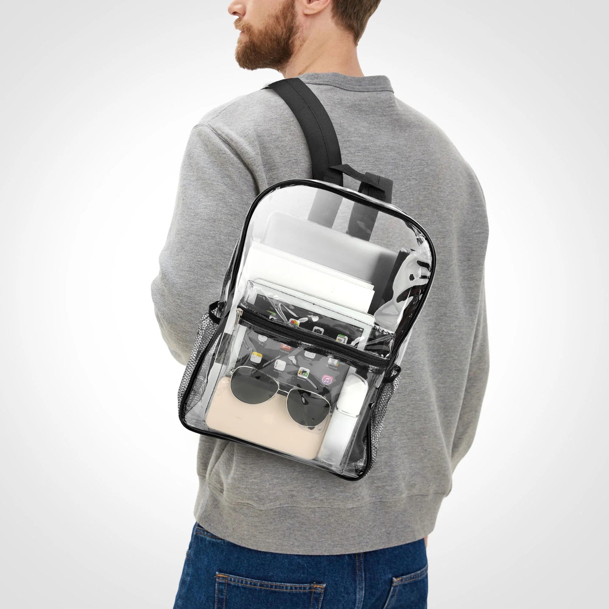 Clear Backpack, Heavy Duty PVC Transparent Backpack, See through Bookbag for Stadium,Travel, School, Black