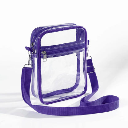 Women Clear Shoulder Bag Stadium Approved PVC Concert Transparent Purse Simple Crossbody Bag with Front Pocket Casual Handbag