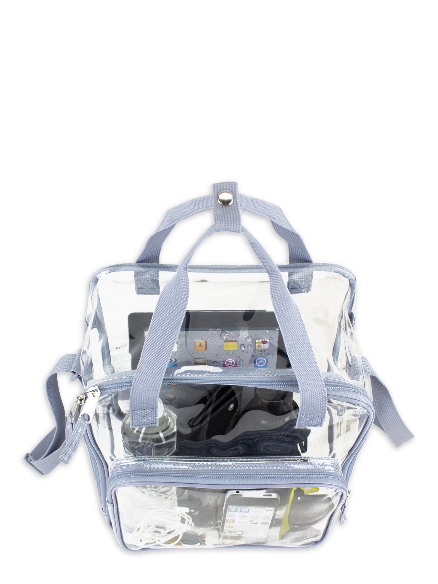 Unisex Clear Double Handle Stadium Approved Tote, Grey Trim