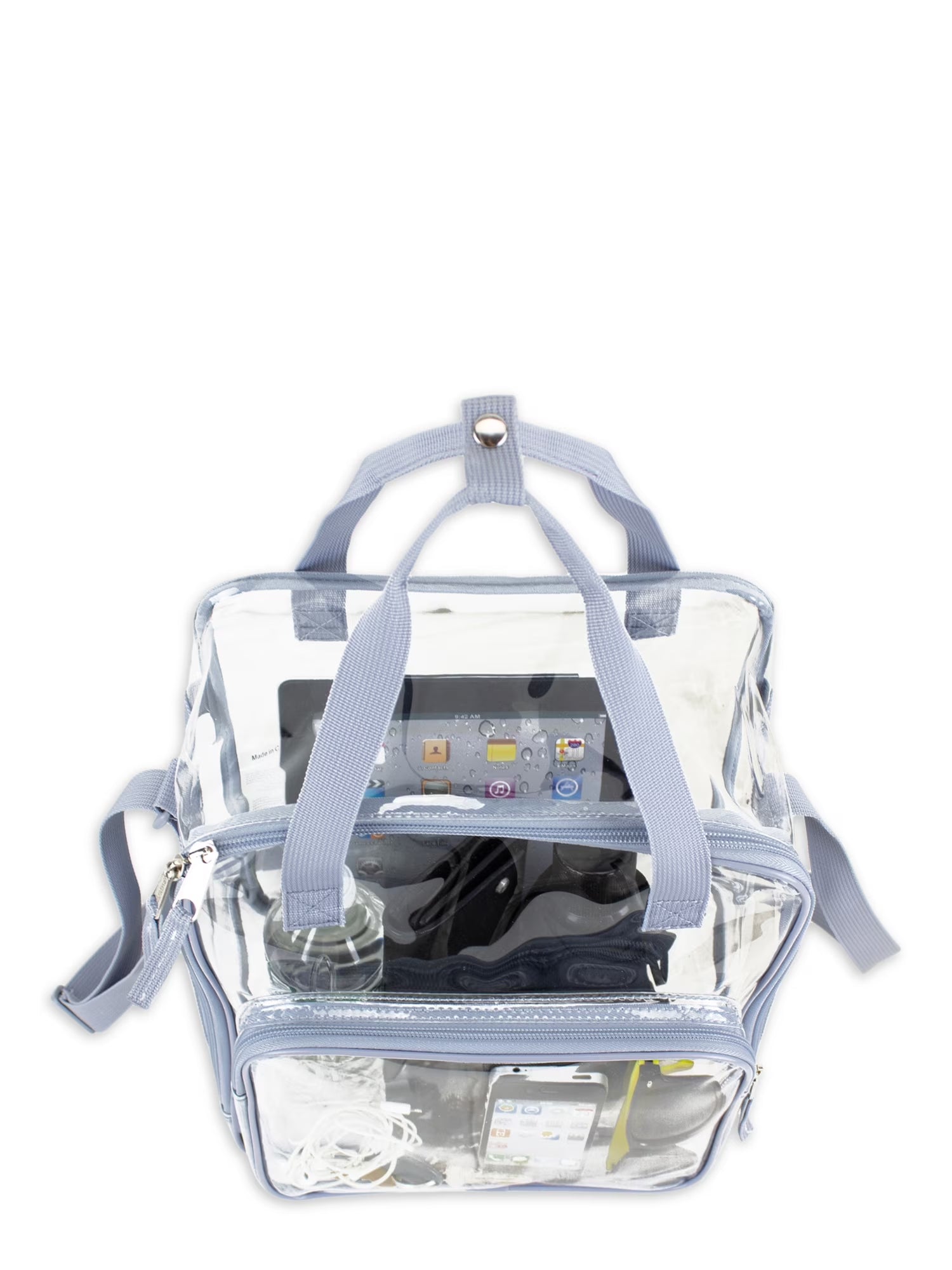 Unisex Clear Double Handle Stadium Approved Tote, Grey Trim
