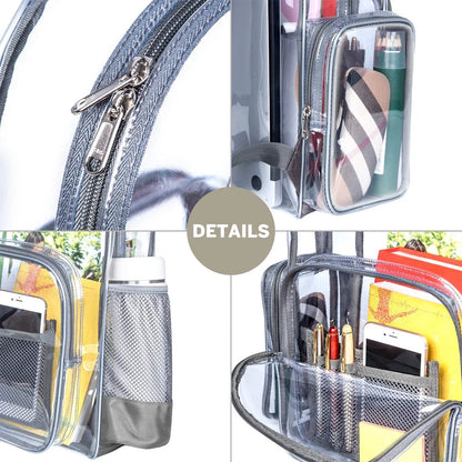 Clear Backpack Heavy Duty Stadium Approved Backpacks PVC for Adults Clear Bag Travel, Gray