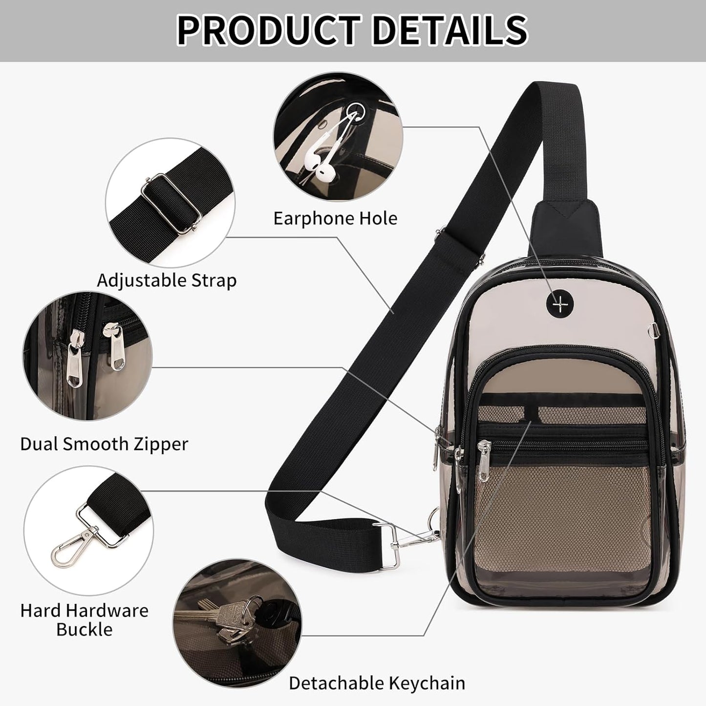 Clear Bag for Stadium Events, Clear Backpack Purse for Women Waterproof TPU Cros
