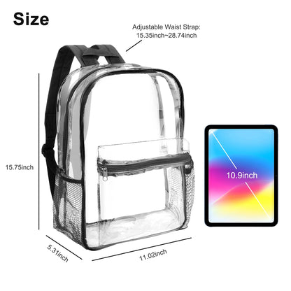 Clear Backpack, Heavy Duty PVC Transparent Backpack, See through Bookbag for Stadium,Travel, School, Black