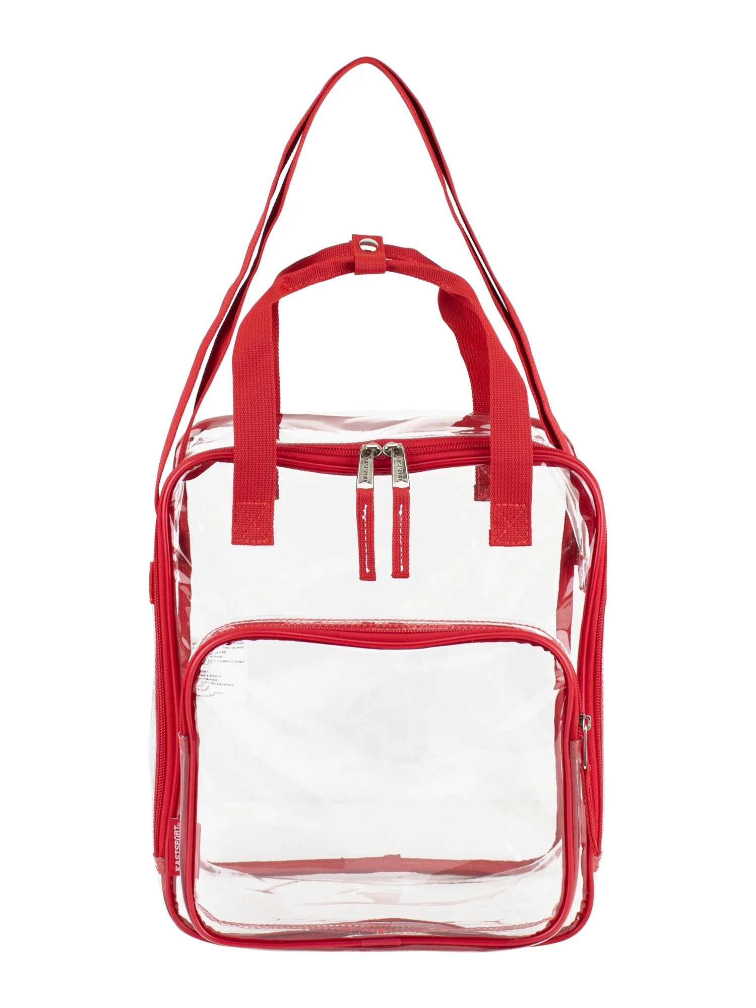 Unisex Clear Double Handle Stadium Approved Tote, Red Trim