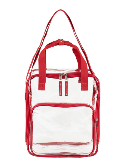 Unisex Clear Double Handle Stadium Approved Tote, Red Trim