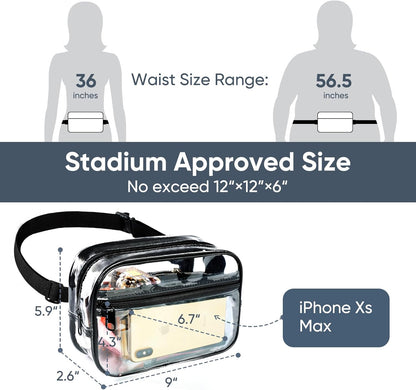 Clear Fanny Pack for Stadium Events - Clear Bag for Women Men | Lightweight Wais