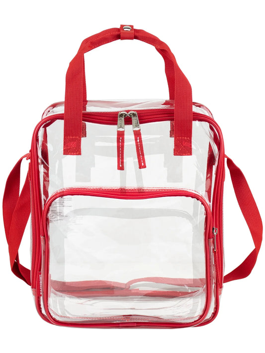 Unisex Clear Double Handle Stadium Approved Tote, Red Trim