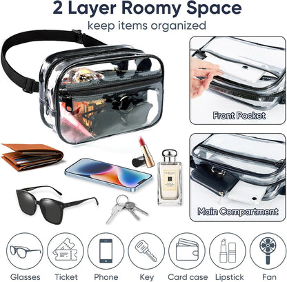 Clear Fanny Pack for Stadium Events - Clear Bag for Women Men | Lightweight Wais