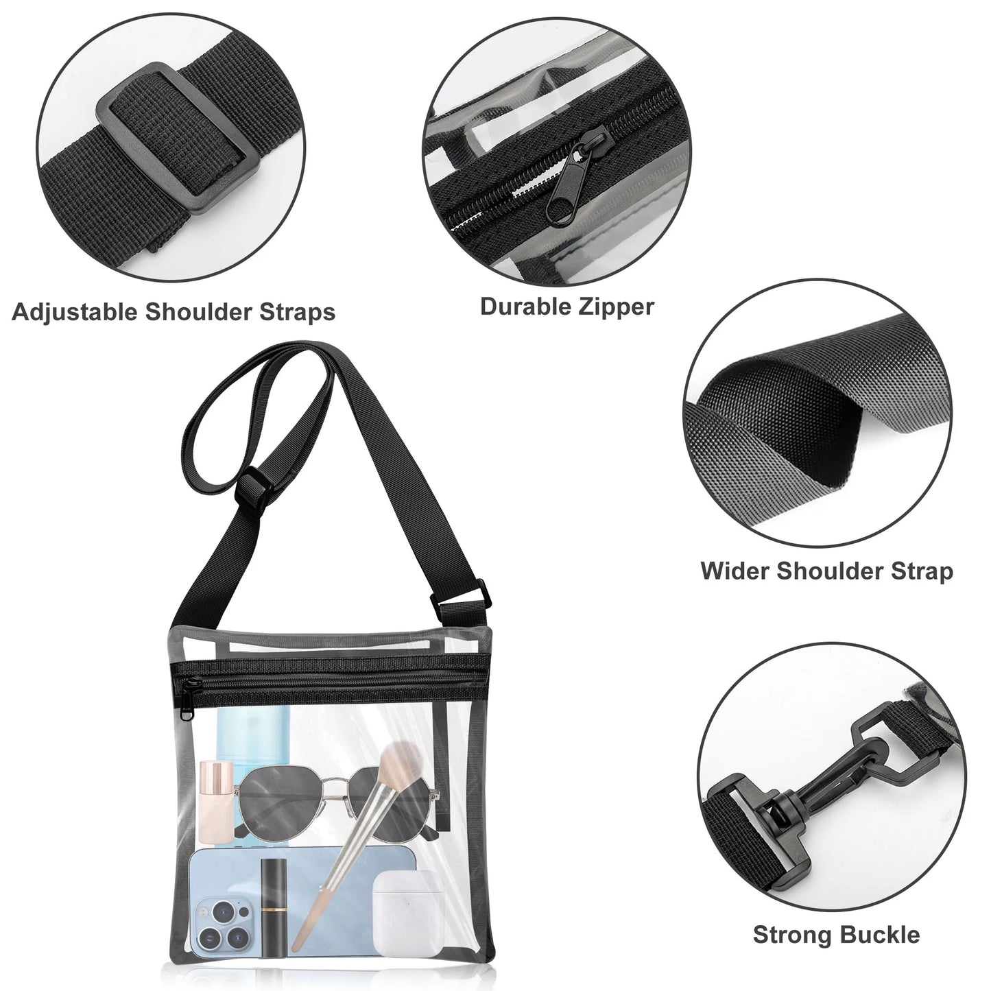 Stadium Approved Clear Bag, Waterproof Clear Crossbody Bag with Adjustable Strap for Concerts