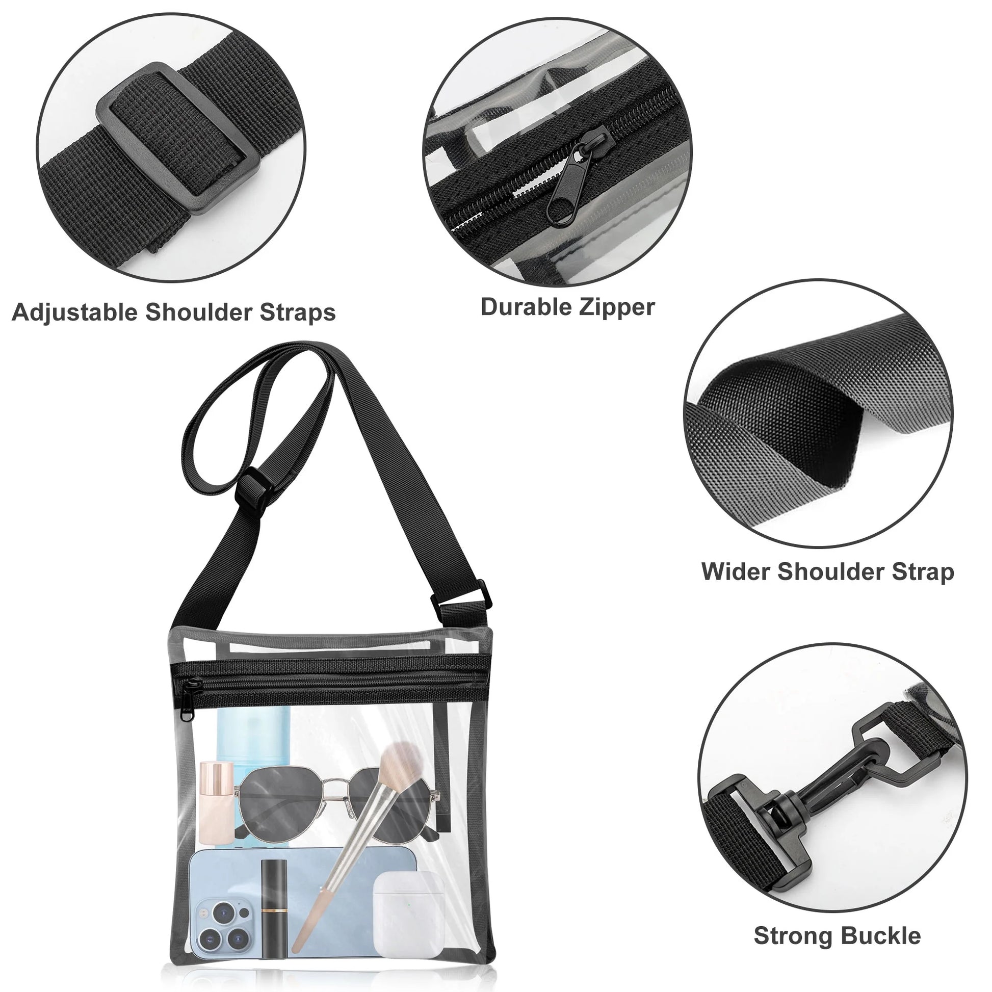 Stadium Approved Clear Bag, Waterproof Clear Crossbody Bag with Adjustable Strap for Concerts