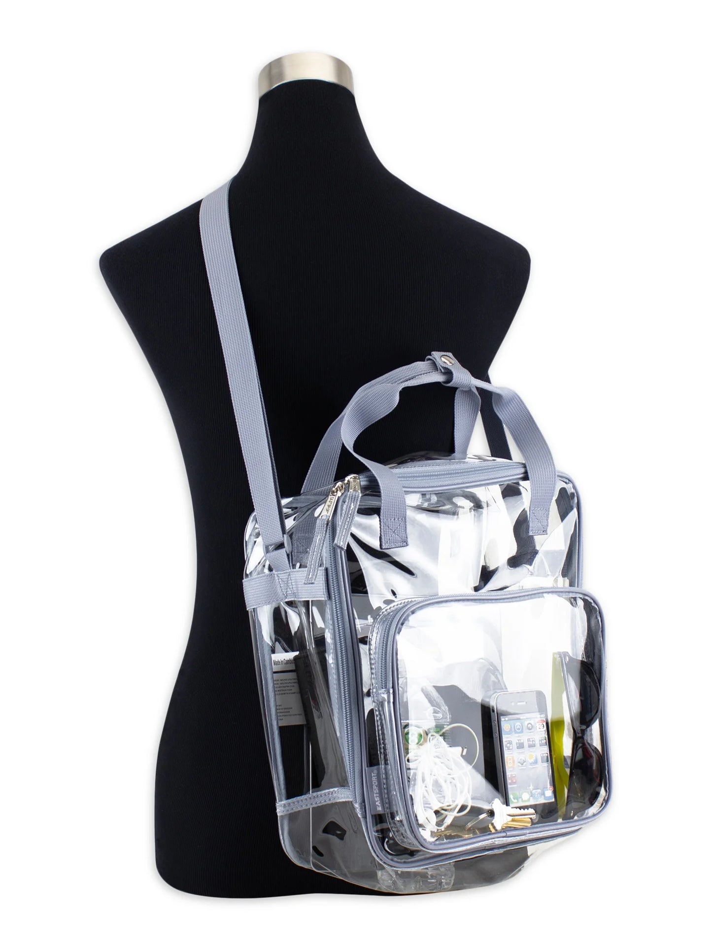 Unisex Clear Double Handle Stadium Approved Tote, Grey Trim