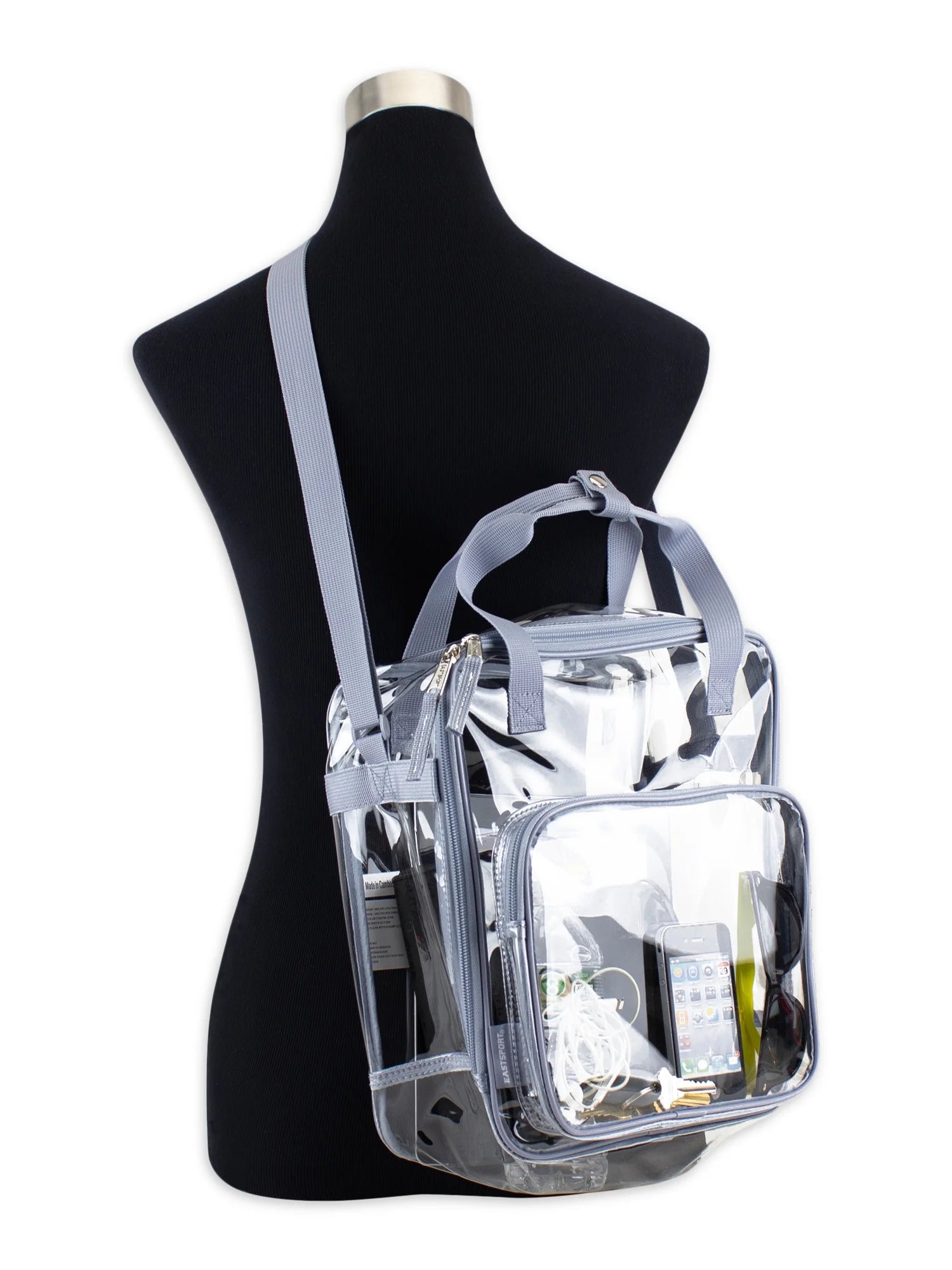 Unisex Clear Double Handle Stadium Approved Tote, Grey Trim