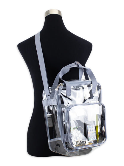 Unisex Clear Double Handle Stadium Approved Tote, Grey Trim