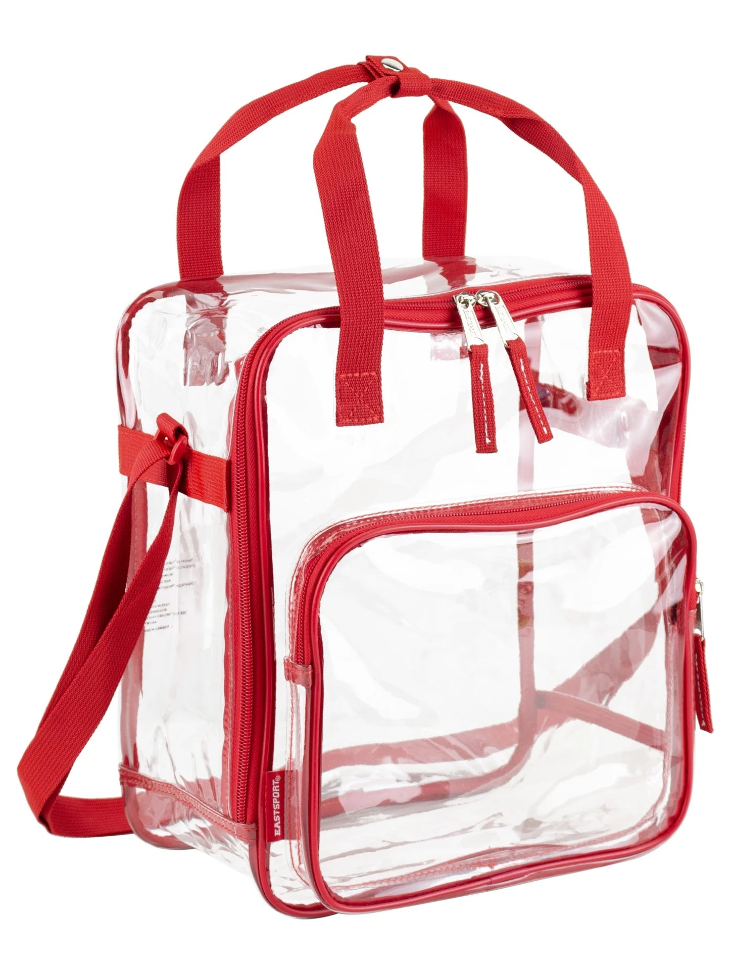 Unisex Clear Double Handle Stadium Approved Tote, Red Trim