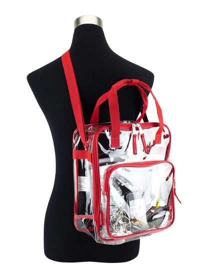 Unisex Clear Double Handle Stadium Approved Tote, Red Trim