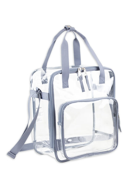 Unisex Clear Double Handle Stadium Approved Tote, Grey Trim