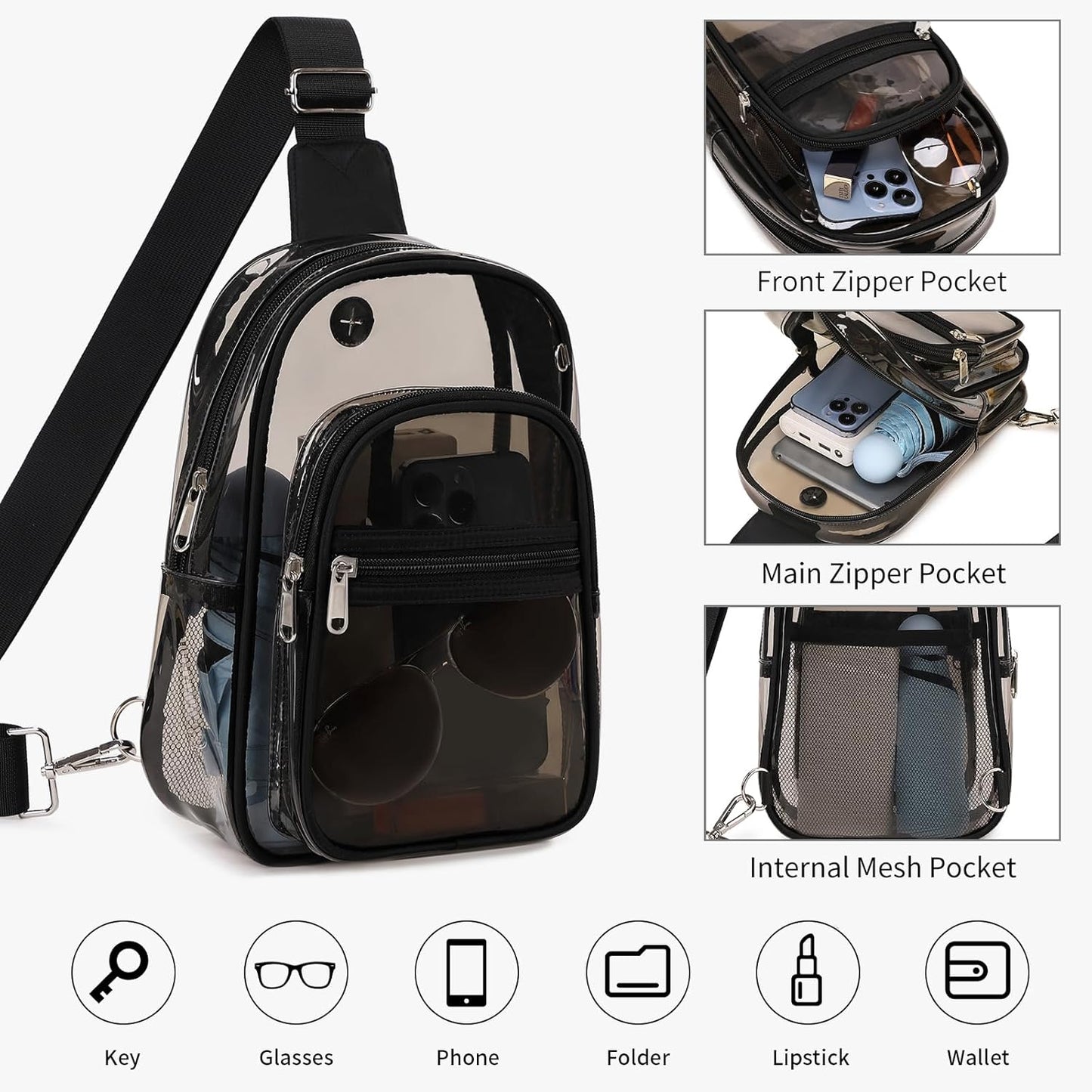 Clear Bag for Stadium Events, Clear Backpack Purse for Women Waterproof TPU Cros